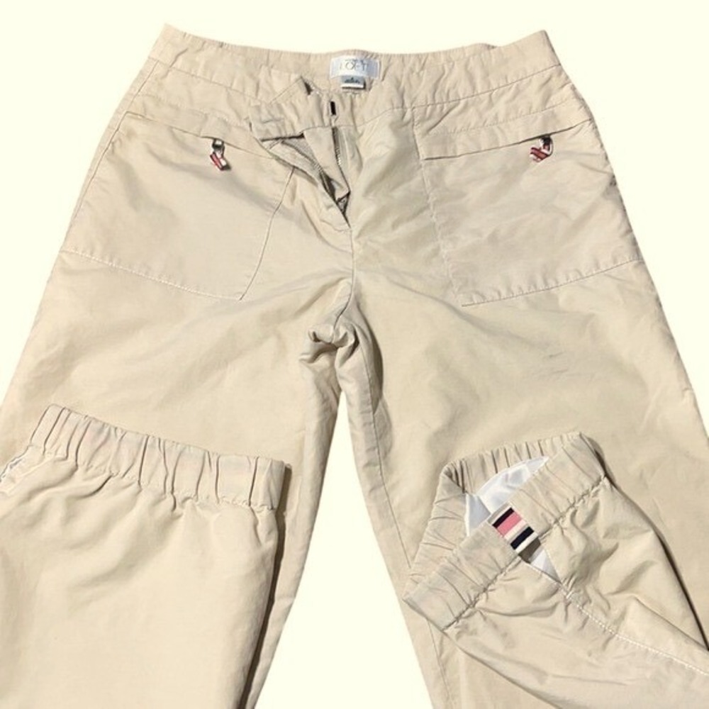 Ann Taylor Loft Jogger Pants Womens 4 Utility Elastic Cuff Beige Cotton Nylon